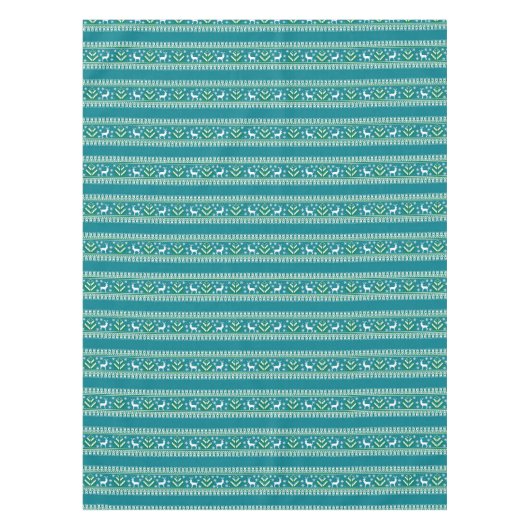 冬のティール（緑がかった色）とグリーンクリスマスフェア島 テーブルクロス (正面)