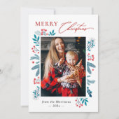 冬のティール(緑がかった色)葉フローラ果実クリスマスフォト シーズンカード (正面)