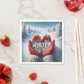 冬のテキスト付きの赤い手袋 スタンダードカクテルナプキン (インサイチュ)