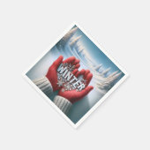 冬のテキスト付きの赤い手袋 スタンダードカクテルナプキン (角)