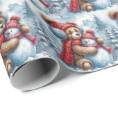 冬のテディベアと雪だるま ラッピングペーパー (ロールコーナー)