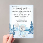 冬のテディベアのベビーシャワー アクリル招待状 (インサイチュ (ポータブル))