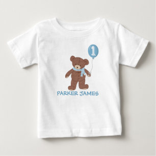 冬のテディベアバルーン1stバースデーシャツ ベビーTシャツ