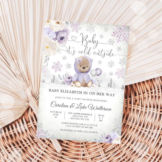 冬のテディベアベイビーシャワー招待状 招待状