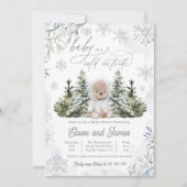 冬のテディベア男女兼用ベビーシャワー 招待状 (正面)