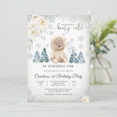 冬のテディベア誕生日招待状 招待状 (スタンド正面)