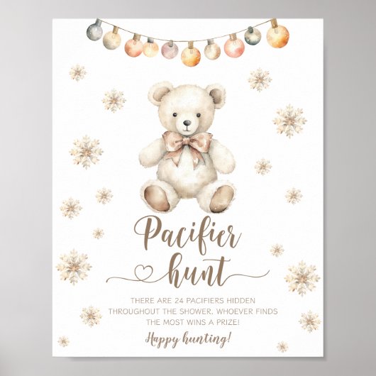 冬のテディベア赤ちゃんシャワーおしゃぶり狩りゲーム ポスター (正面)