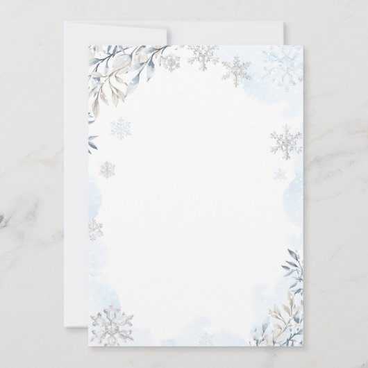 冬のテディベア雪片ブルーボーイベビーシャワー 招待状 (裏面)