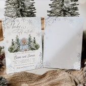 冬のテディベア雪片ブルーボーイベビーシャワー 招待状