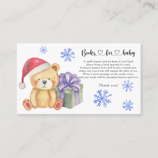 冬のテディベア – ベビーチケット エンクロージャーカード (正面)