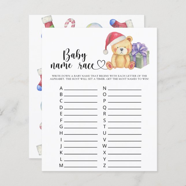 冬のテディベア – ベビー名レースゲーム (正面/裏面)