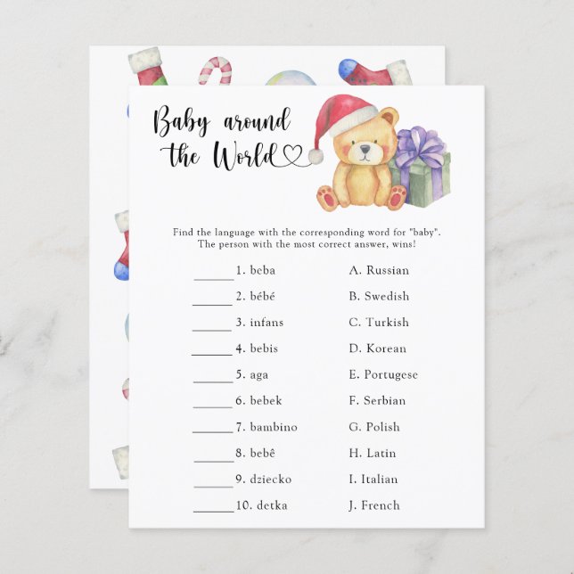 冬のテディベア – ワールドゲームの周りのベビー (正面/裏面)