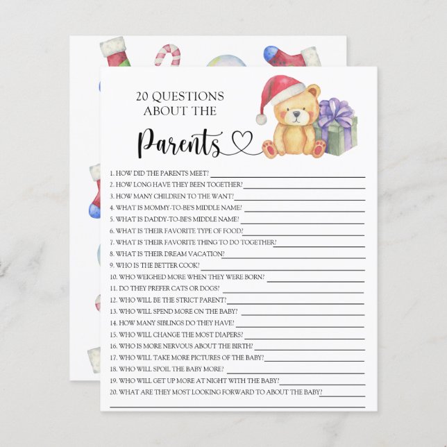 冬のテディベア – 親についてのゲーム (正面/裏面)