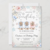 冬のテディベア 誕生日招待状 招待状 (正面)