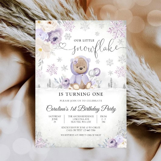 冬のテディベア 誕生日招待状 招待状