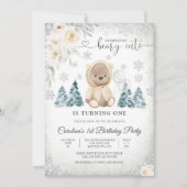 冬のテディベア 誕生日招待状 招待状 (正面)