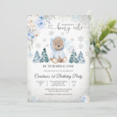 冬のテディベア 誕生日招待状 招待状 (スタンド正面)