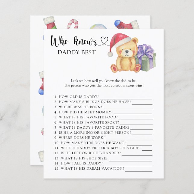 冬のテディベア – 誰がパパのゲームを知っ最高のている (正面/裏面)