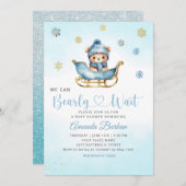 冬のテディベア 赤ちゃんの誕生が待ち遠しい ベイビーシャワー 招待状 (正面/裏面)