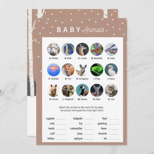 冬のテーマのベビーシャワーゲーム-動物の赤ちゃん プログラム (正面/裏面)