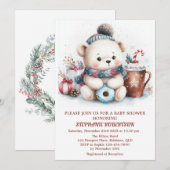 冬のテーマの可愛いクマのおもちゃのコーヒー水彩画アート 招待状 (正面/裏面)