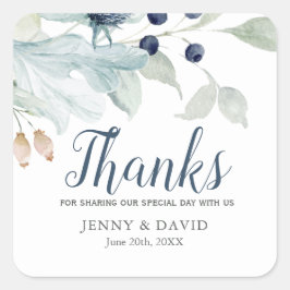 冬のテーマのSqの青と緑の結婚葉 スクエアシール