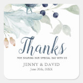 冬のテーマのSqの青と緑の結婚葉 スクエアシール (正面)