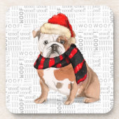 冬のテーマイングリッシュブルドッグウーフワードアート コースター (正面)