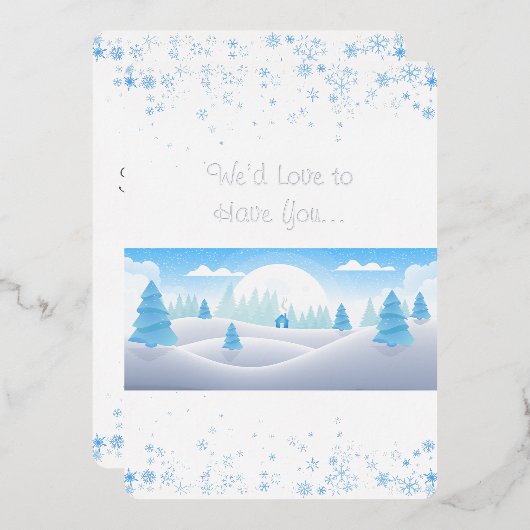 冬のテーマクリスマスホリデー 箔招待状 (正面/裏面)