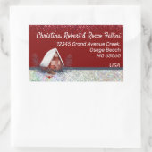 冬のテーマ雪の家オンレッドカスタム 長方形シール (バッグ)