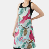 冬のテーマ:赤い(鳥)ショウジョウコウカンチョウパターン。 エプロン (インサイチュ)