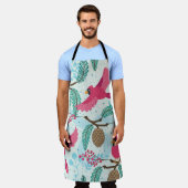 冬のテーマ:赤い(鳥)ショウジョウコウカンチョウパターン。 エプロン (着用した状態)