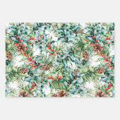 冬のデザインと松の球果のヴィンテージ  ラッピングペーパーシート (正面)