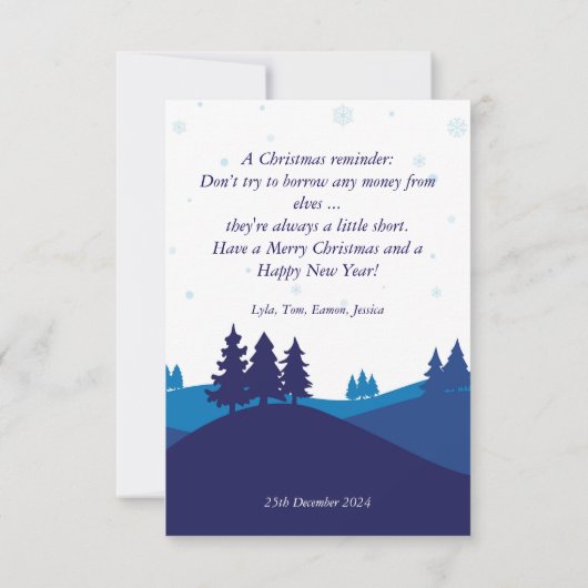 冬のデザイン。 カード (裏面)