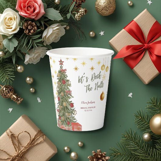 冬のデッキ・ザ・ホールズ ブライダルシャワーの招待状 紙コップ