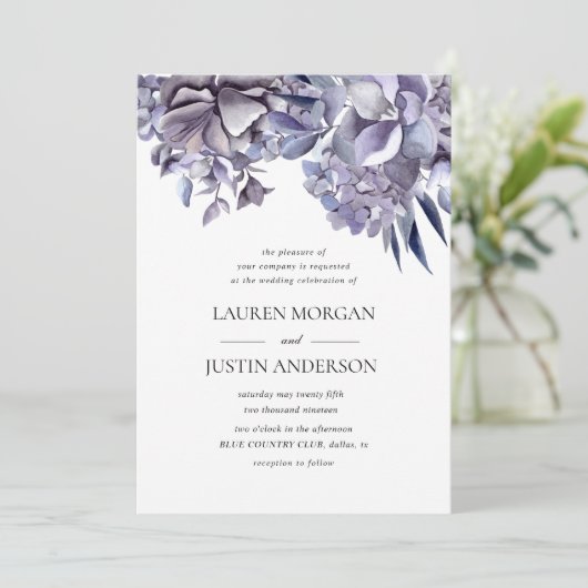 冬のデリケートなアジサイ結婚フローラ 招待状 (スタンド正面)