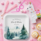 冬のトウヒのクリスマスツリーの風景結婚の数 ペーパープレート (パーティー)