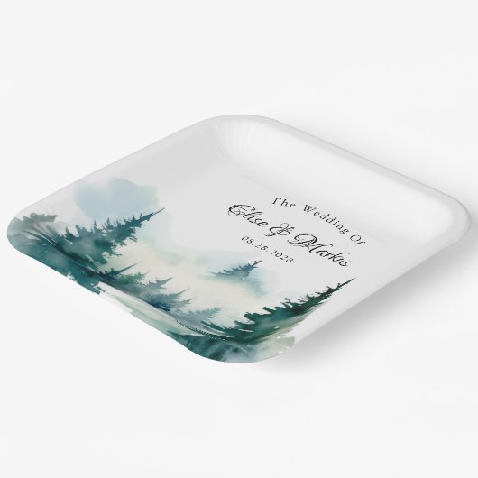 冬のトウヒのクリスマスツリーの風景結婚の数 ペーパープレート (傾斜あり)