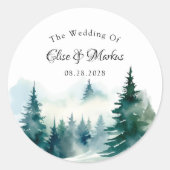 冬のトウヒのクリスマスツリーの風景結婚の数 ラウンドシール (正面)