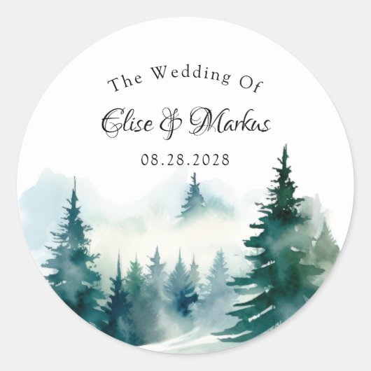 冬のトウヒのクリスマスツリーの風景結婚の数 ラウンドシール (正面)