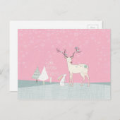 冬のトナカイとバニー，雪の中 ポストカード (正面/裏面)