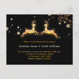 冬のトナカイのカップルは日付を保存 案内ポストカード