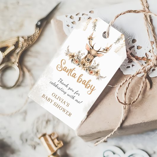 冬のトナカイのクリスマスサンタベビーシャワーのお気に入り ギフトタグ