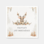 冬のトナカイのクリスマス誕生日パーティー スタンダードカクテルナプキン (正面)