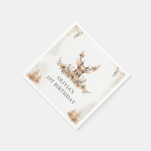 冬のトナカイのクリスマス誕生日パーティー スタンダードカクテルナプキン (角)