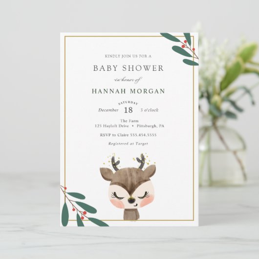 冬のトナカイの赤ちゃんシャワーの招待状 招待状 (スタンド正面)