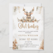 冬のトナカイフローラクリスマスベビーシャワー 招待状 (正面)