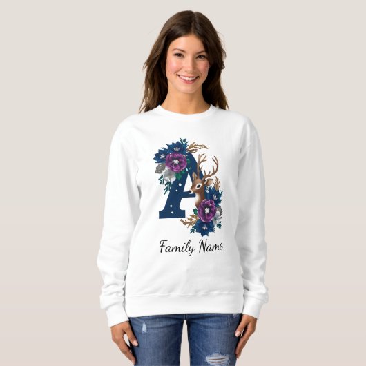 冬のトナカイモノグラムのファミリークリスマス スウェットシャツ (正面フル)