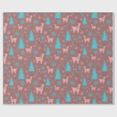 冬のトナカイ松の木シームレスな雪 ラッピングペーパー (フラット)