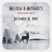 冬のトナカイ素朴の灰色の水色のクリスマス スクエアシール (正面)